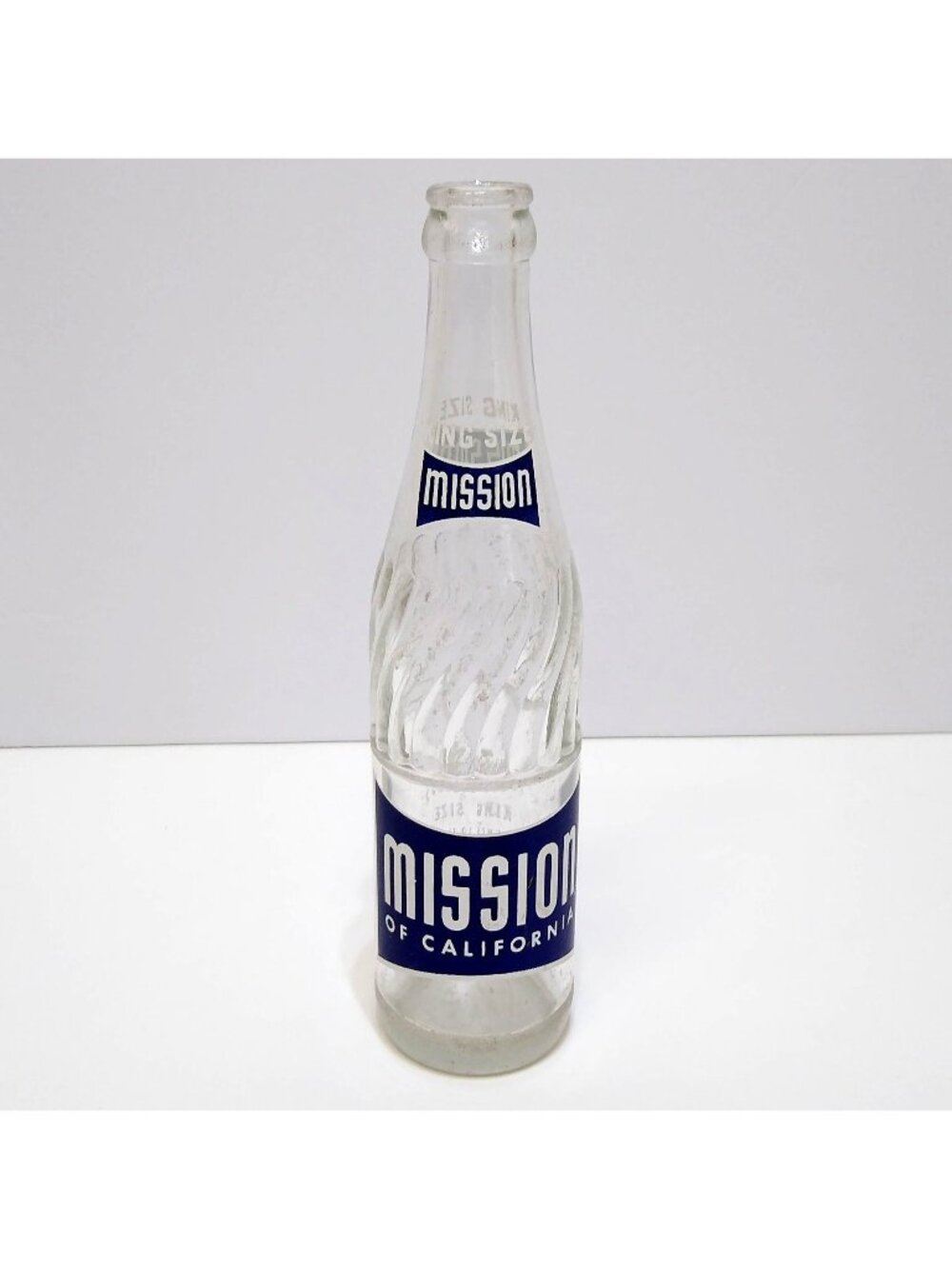 Mission Of California King Size 10 Fl Oz Clear Glass Soda Bottle Circa 1960 VTG